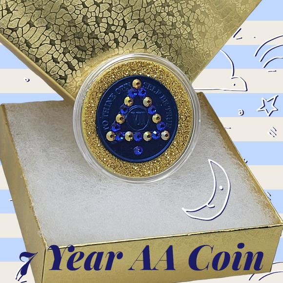 AA Alcoholics Anonymous 7 YEAR bronze coin chip. Sobriety medallion w/ gems! - Picture 2 of 4